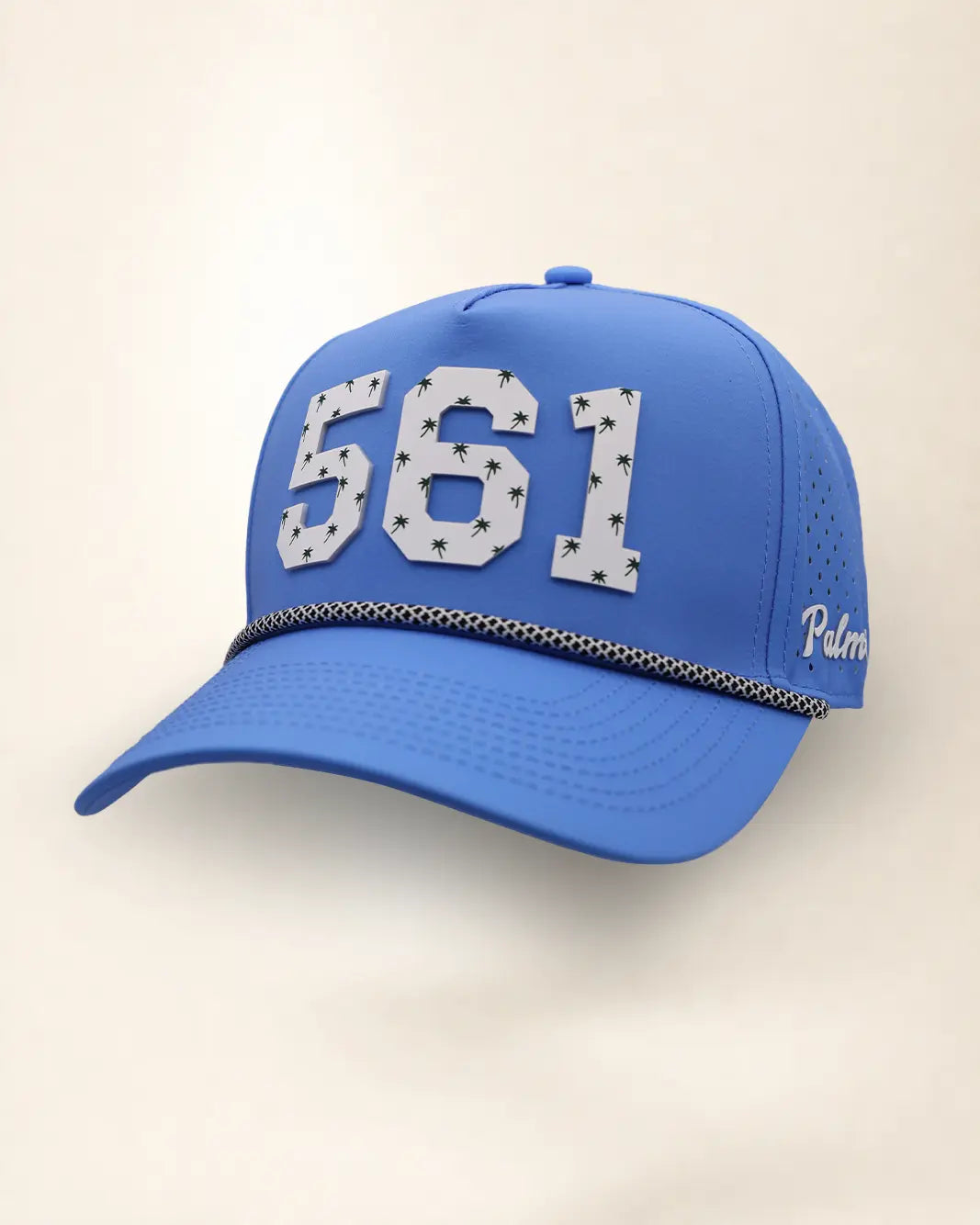 Blue 561 hat with palm design, water-resistant and stylish for Florida heat