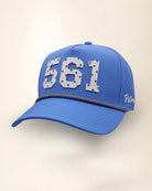 Blue 561 hat with palm design, water-resistant and stylish for Florida heat