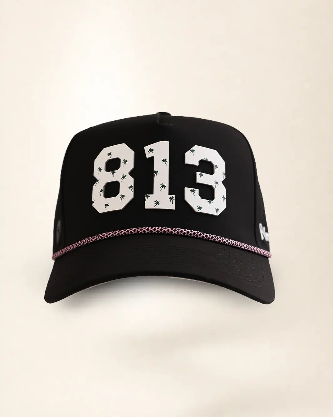 Black 813 hat with palm design, water-resistant and stylish for Florida heat