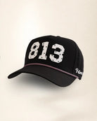 Black 813 hat with palm design, water-resistant and stylish for Florida heat