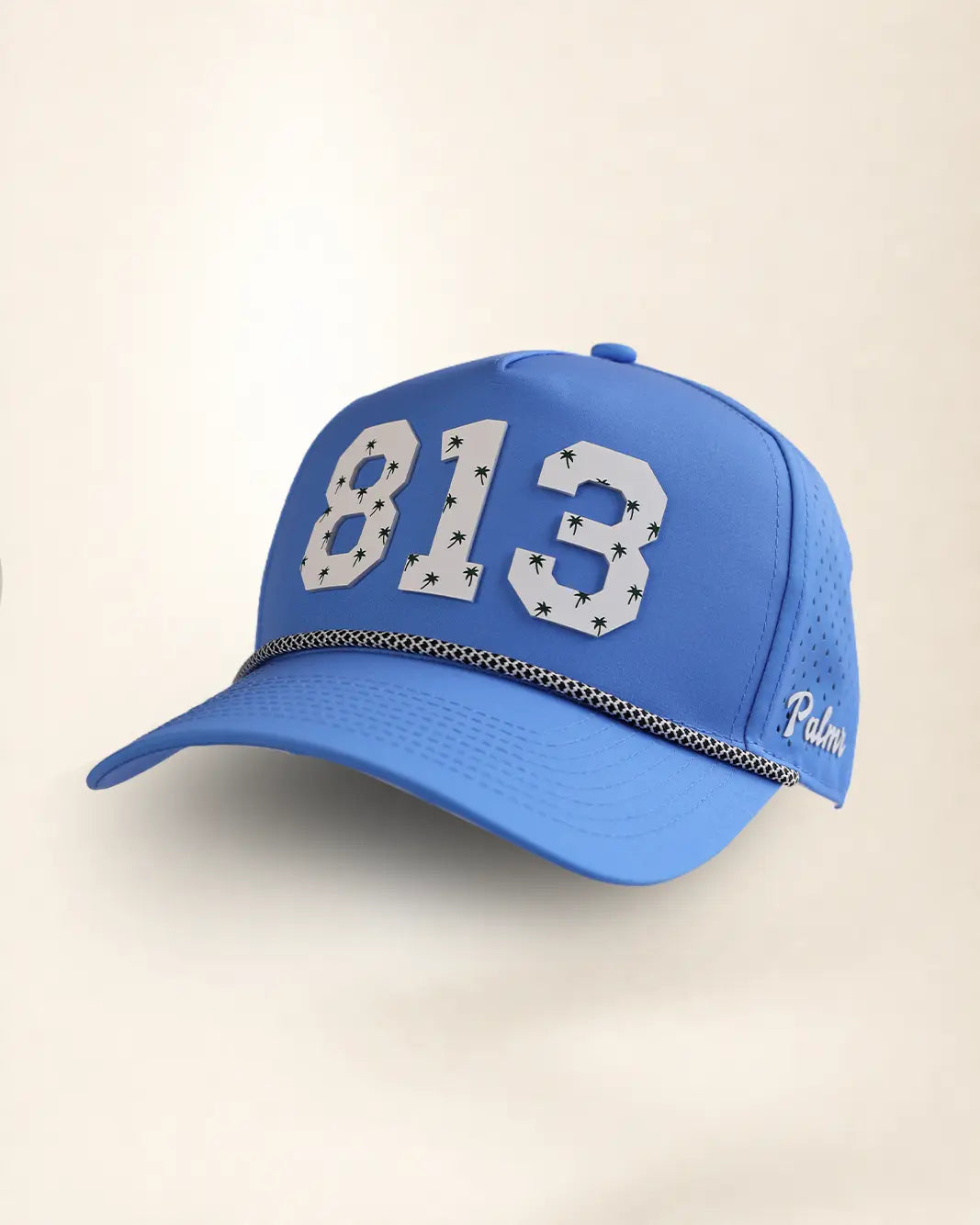 Blue 813 hat with palm design, water-resistant and stylish for Florida heat