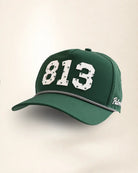 Green 813 hat with palm design, water-resistant and stylish for Florida heat