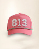 Pink 813 hat with palm design, water-resistant and stylish for Florida heat