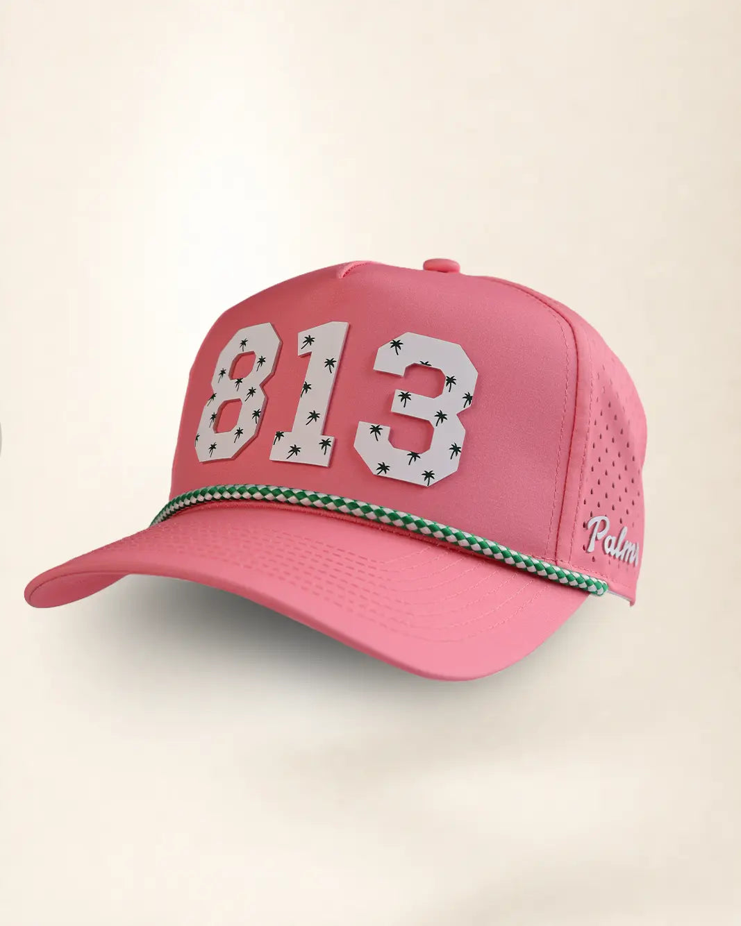 Pink 813 hat with palm design, water-resistant and stylish for Florida heat