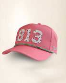 Pink 813 hat with palm design, water-resistant and stylish for Florida heat