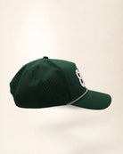 The 850 Signature Hat (Green): dark green rope snapback, white 850 with small green palm trees, black and white braided rope, perforated sides.