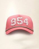 Pink 954 hat with palm design, water-resistant and stylish for Florida heat