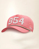 Pink 954 hat with palm design, water-resistant and stylish for Florida heat