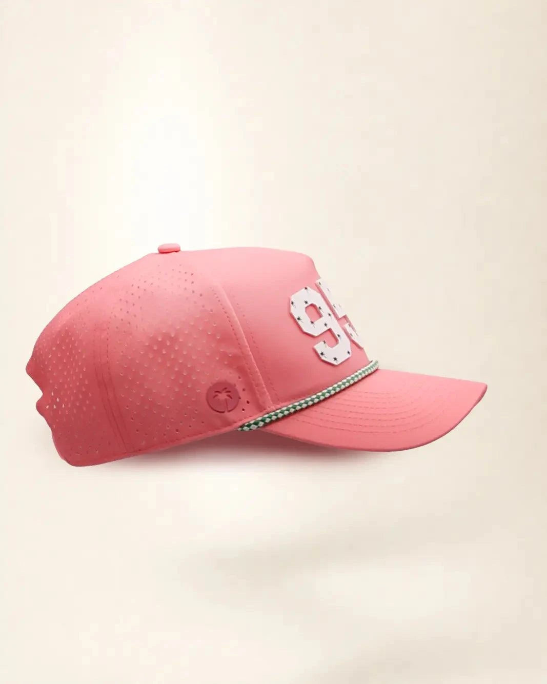 Pink 954 hat with palm design, water-resistant and stylish for Florida heat