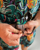 Palmr Style Baha Palm botton up short sleeve hawaiian shirt Mens Black Green Palm Leaf Flamingo Pineapple beach Resort wear Self-Care Sunglasses cleaner