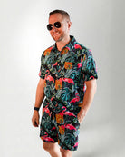 Palmr Style Baha Palm botton up short sleeve hawaiian shirt Mens Black Green Palm Leaf Flamingo Pineapple beach Resort wear Self-Care Sunglasses cleaner