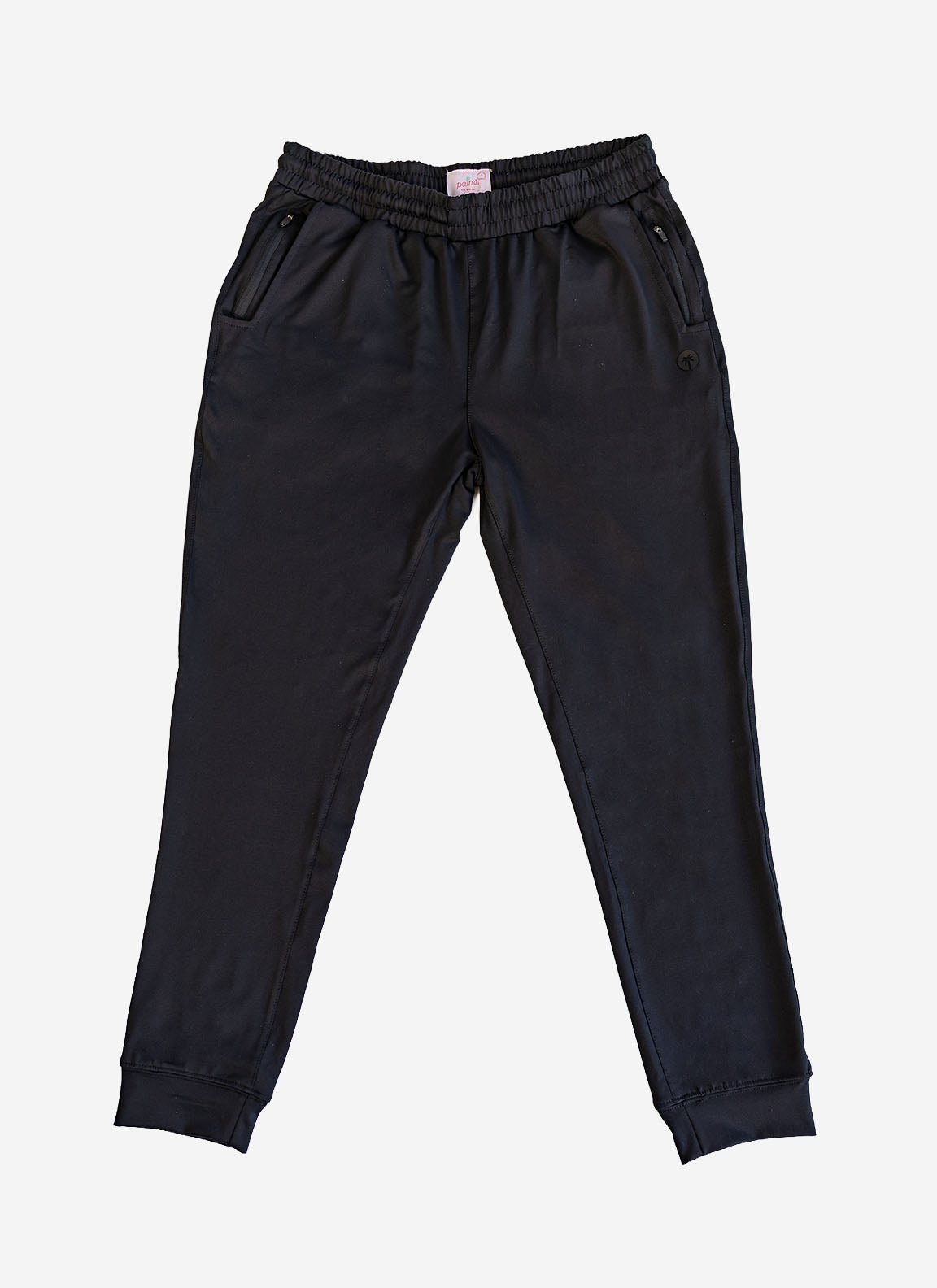 Black pants on a light gray background