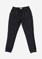 Black pants on a light gray background