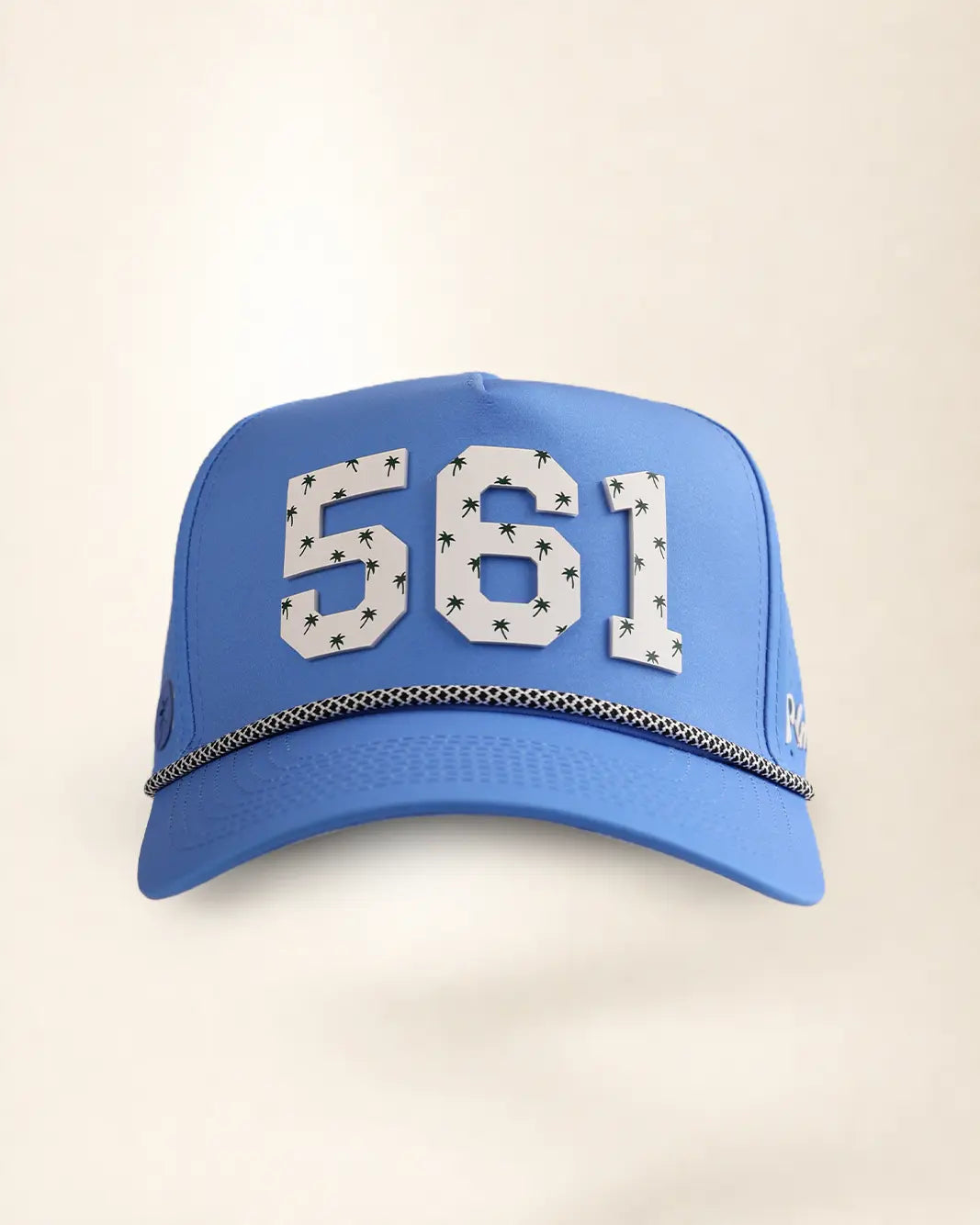 Blue 561 hat with palm design, water-resistant and stylish for Florida heat