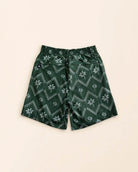 The Club Palm Hybrid Swim Shorts in Palm Green geometric diamond print with palm tree details and zippered pockets for versatile swim-to-street wear