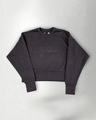 The Palmr Crew Sweatshirt in dark grey with 3D embroidered logo and relaxed cropped fit