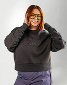 The Palmr Crew Sweatshirt dark grey with 3D embroidered logo and relaxed cropped fit