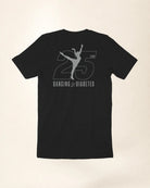 Black Dancing For Diabetes 25 Years Tee with metallic silver logo and commemorative emblem on back