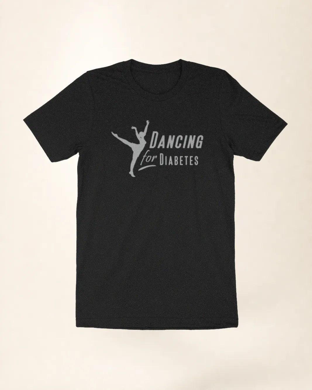 Black Dancing For Diabetes 25 Years Tee with metallic silver logo and commemorative emblem on back