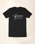 Black Dancing For Diabetes 25 Years Tee with metallic silver logo and commemorative emblem on back