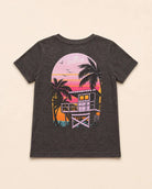 Black Evening Palm Kids Tee with stone-washed finish and beach sunset graphic