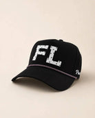 Black FL Signature Hat with white silicone letters and palm design, water-resistant and structured rope cap, known as The 407 Hat
