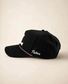 Black FL Signature Hat with white silicone letters and palm design, water-resistant and structured rope cap, statewide Florida pride, The 407 Hat