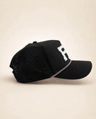 Black FL Signature Hat with white silicone letters and palm design, water-resistant and structured, known as The 407 Hat