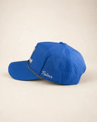 The 407 Hat blue FL signature hat with white silicone letters and palm design on structured rope front