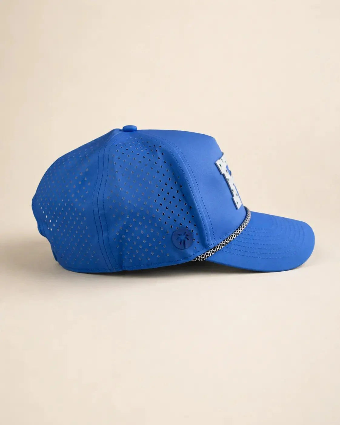 Blue FL Signature Hat with white silicone logo and palm details, water-resistant and breathable The 407 Hat