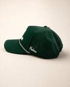 Green FL Signature Hat with white raised silicone letters and palm design, structured rope front, water-resistant and heat-ready, representing all of Florida.