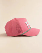 Pink FL Signature Hat with white Florida and palm design, water-resistant for Florida heat