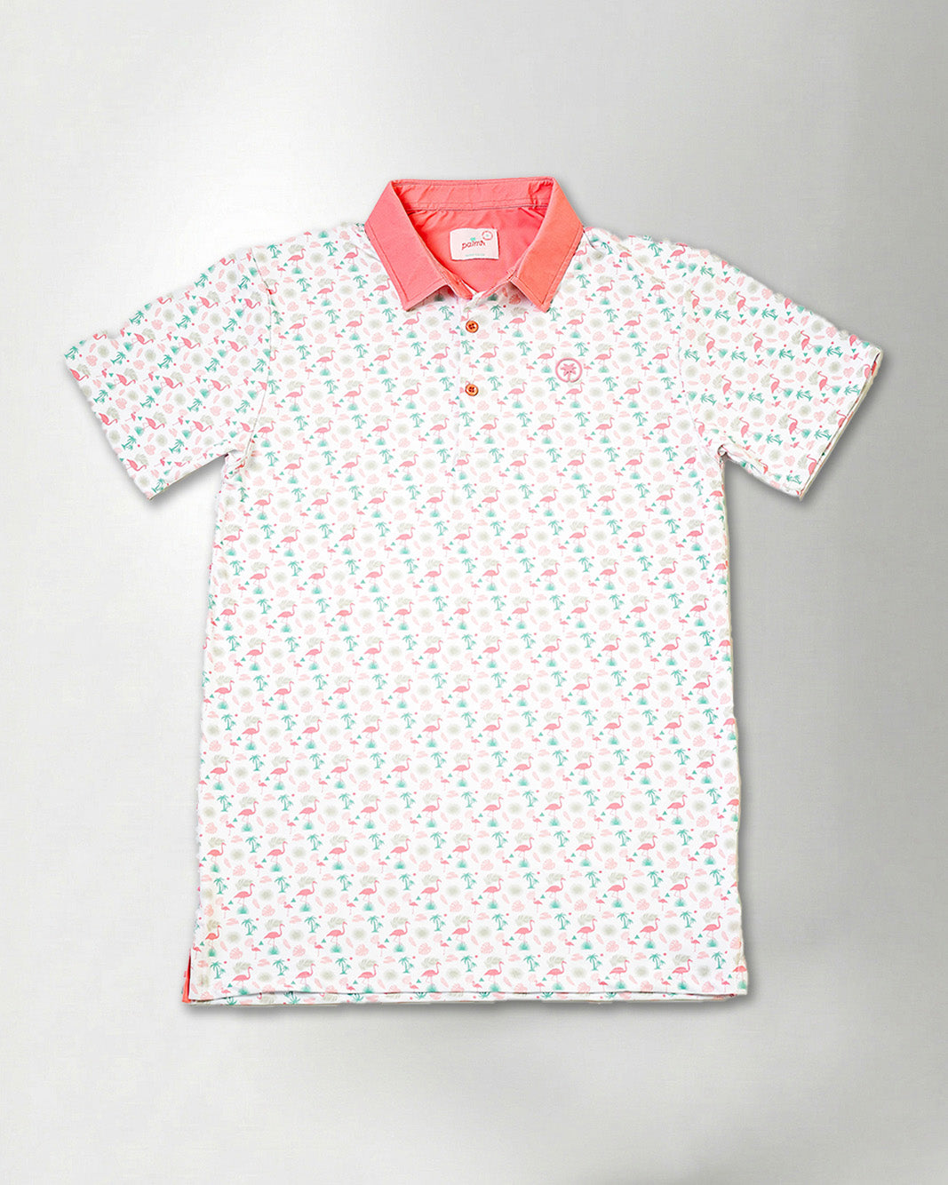 Palmr Style Mens Flamingo Sunrise Polos White Palm Tree Resort Wear Self-care T1D type 1 diabetesPalmr Style Mens Flamingo Sunrise Polos White Palm Tree Resort Wear Self-care T1D type 1 diabetes