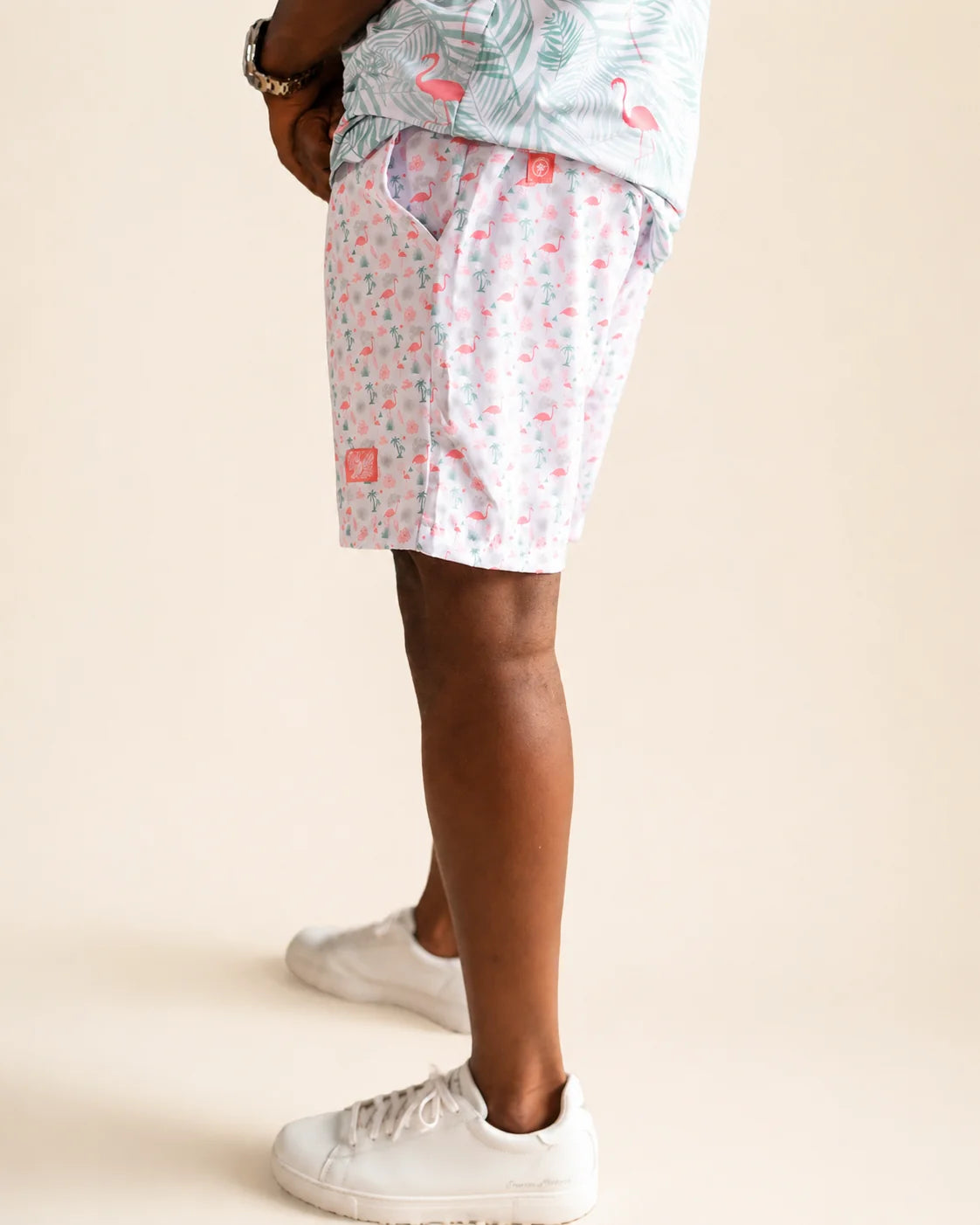 The Flamingo Sunrise Hybrid Swim Shorts — view 3 | Palmr Style