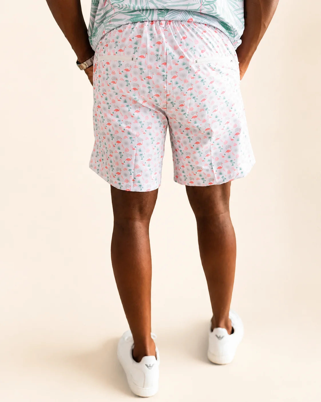 The Flamingo Sunrise Hybrid Swim Shorts (T1D Pump Pocket Version) — view 7 | Palmr Style