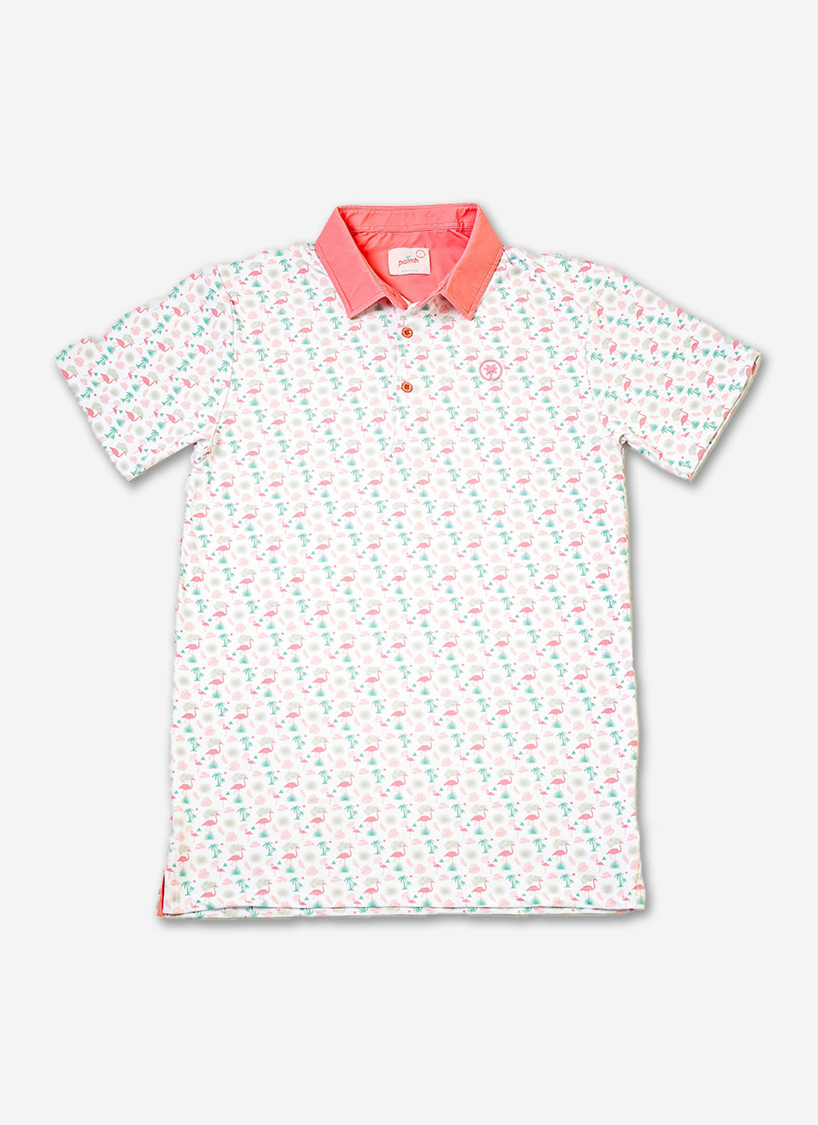 Palmr Style Mens Flamingo Sunrise Polos White Palm Tree Resort Wear Self-care T1D type 1 diabetesPalmr Style Mens Flamingo Sunrise Polos White Palm Tree Resort Wear Self-care T1D type 1 diabetes