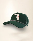 A dark green baseball cap featuring a white embroidered outline of Florida with a small red dot, a silver chain detail across the front, and 'Palmer' embroidered in white on the side, set against a plain off-white background.