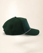 Green cap with white text on a white background