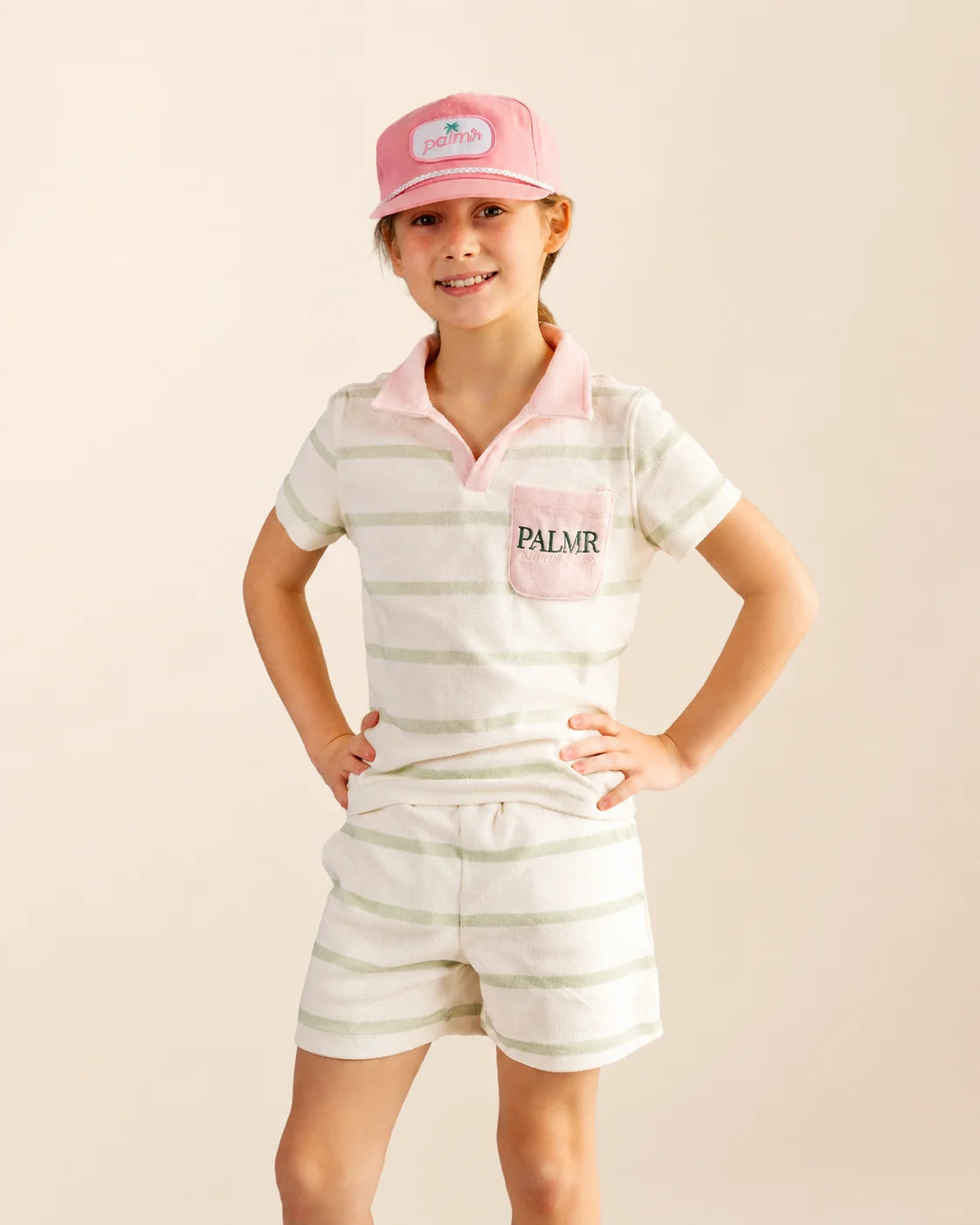 The Cabana Green Stripe Girl's Shorts — view 3 | Palmr Style