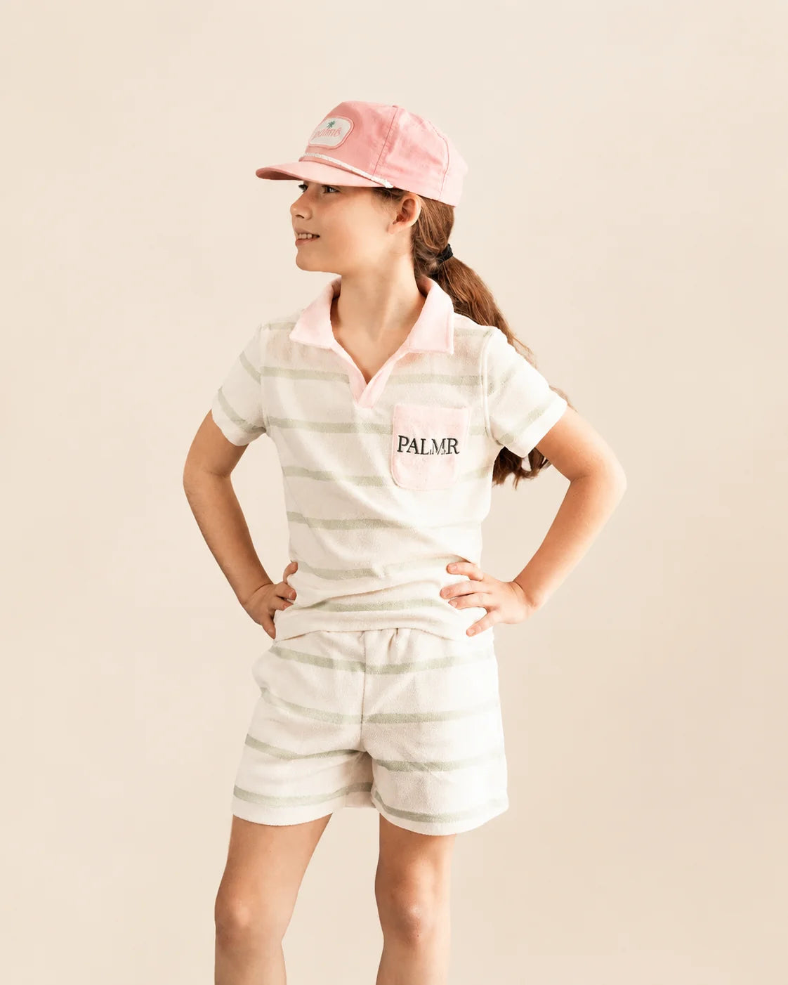 The Cabana Green Stripe Girl's Shorts — view 4 | Palmr Style