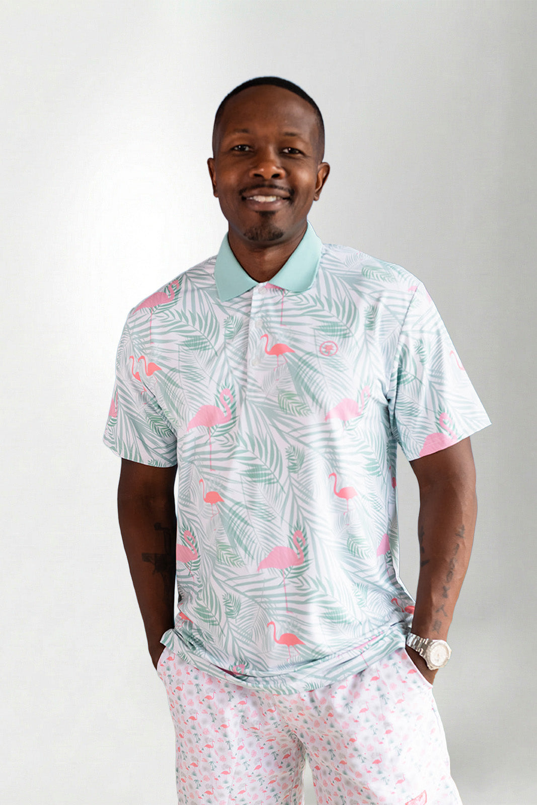 Palmr Style Mens island breeze Polos White Palm Tree Resort Wear Selfcare T1D type1diabetes