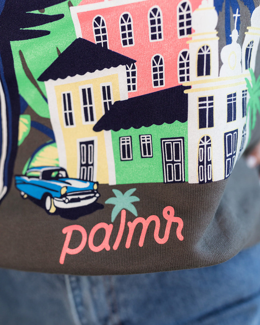 sweatshirt with a colorful parrot design on a plain background