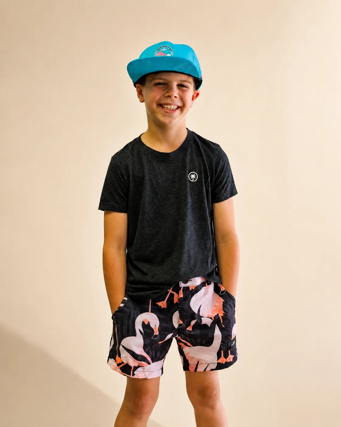 The Night Flamingo Kids Hybrid Swim Shorts — view 6 | Palmr Style
