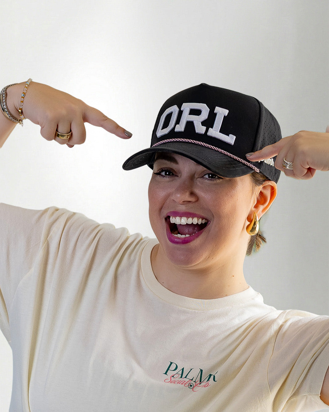 Palmr Style ORL orlando rope hat mens Black pink palm tree snapback