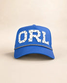 Blue ORL Signature Hat with white silicone letters and palm design, water-resistant and breathable The 407 Hat