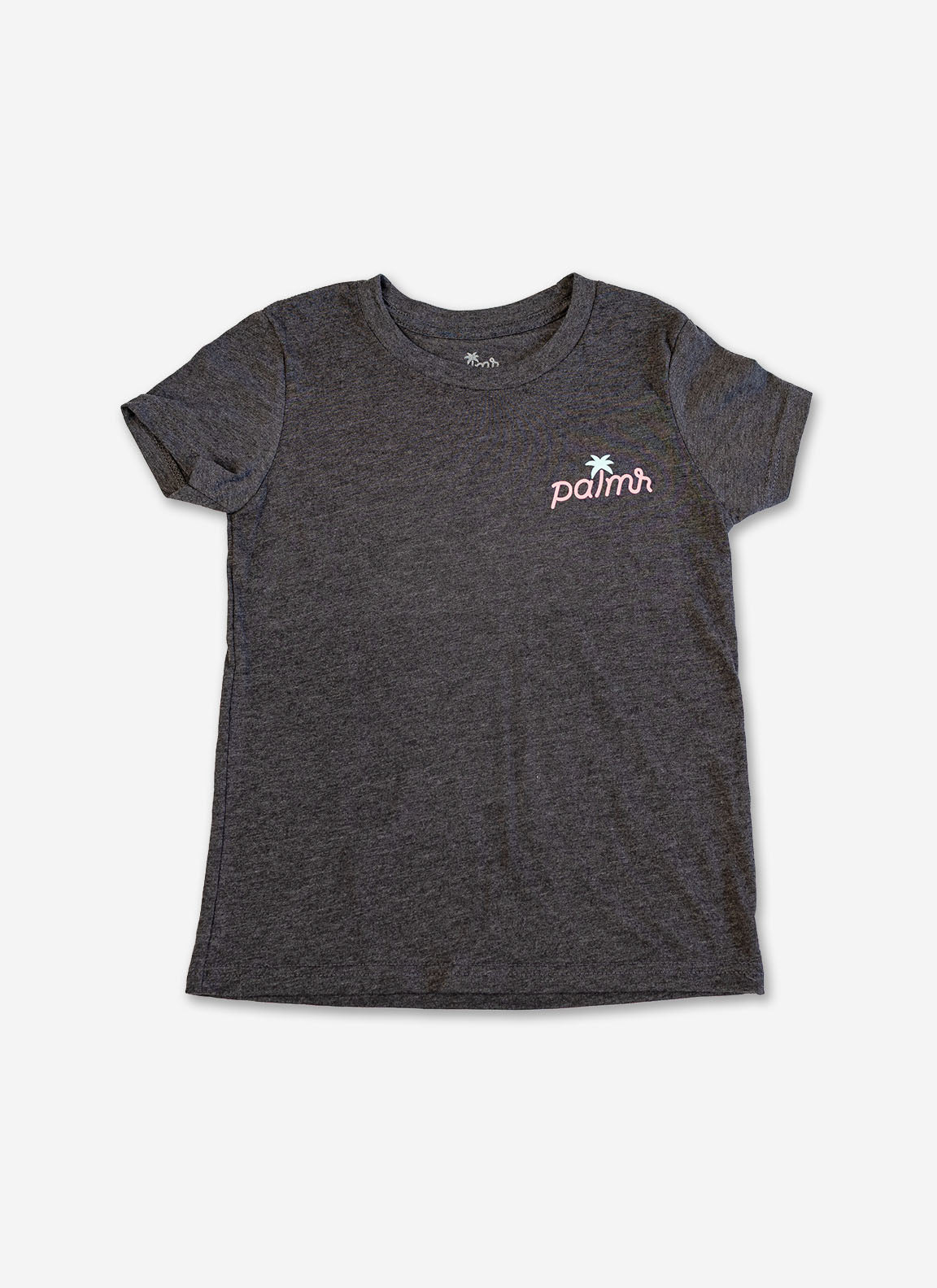 Gray t-shirt with a logo on a white background