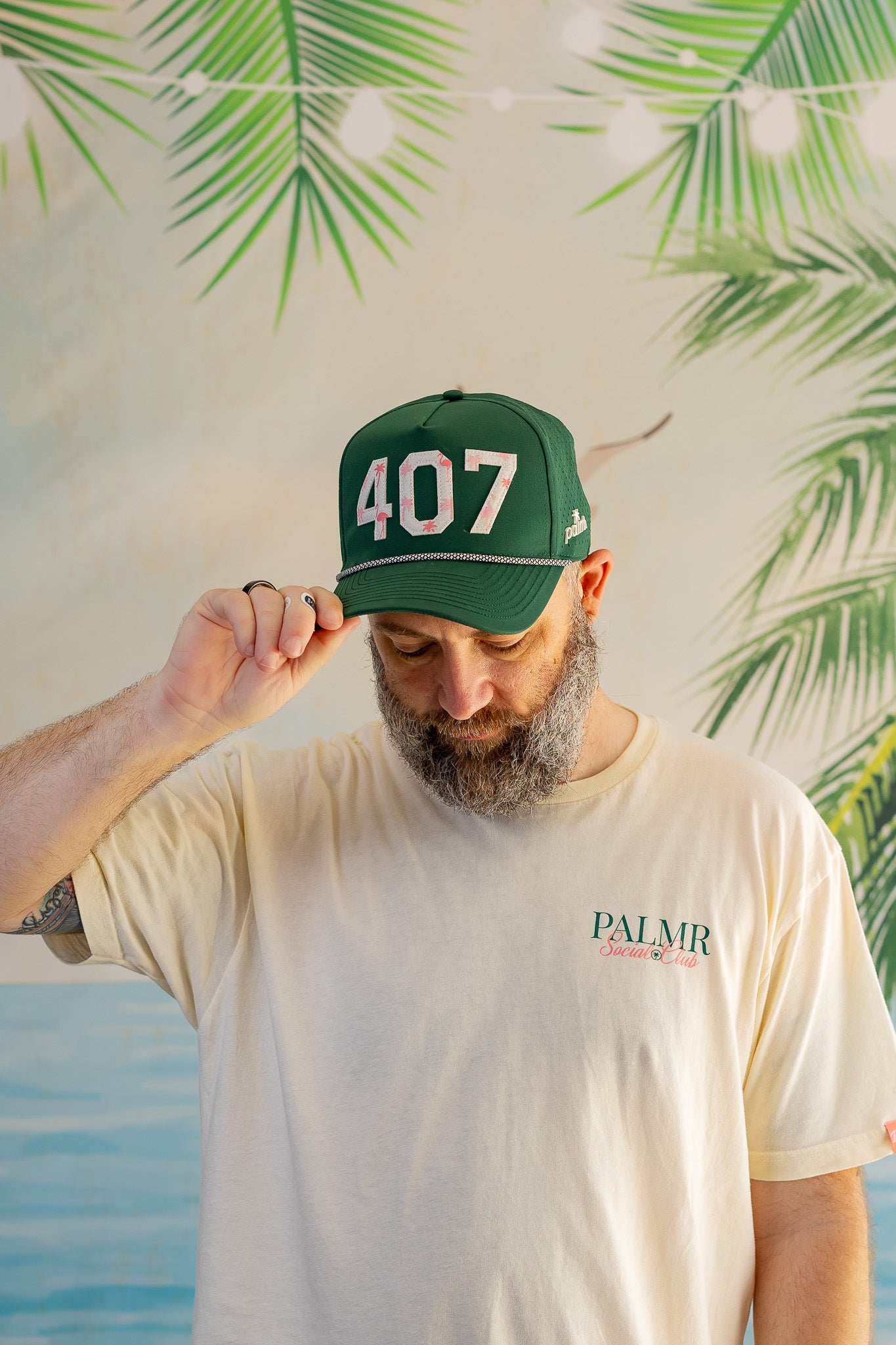 Palmr Style 407 orlando rope hat dark green palm tree snapback
