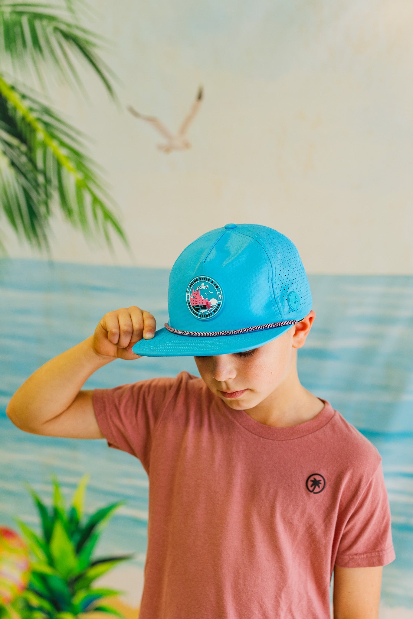 Palmr Style Blue Crush Rope hat kids palm tree snapback resort wear selfcare