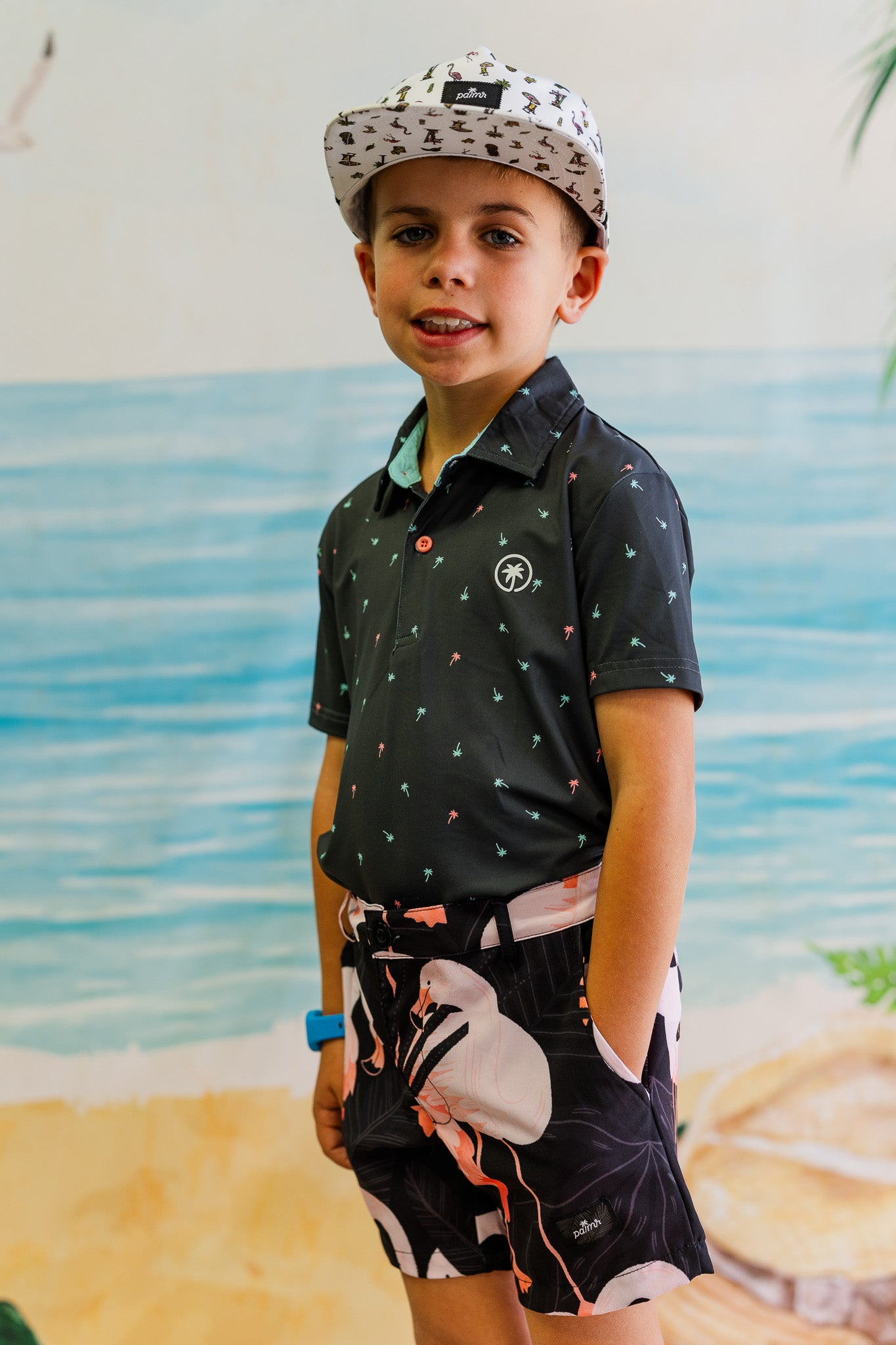 Palmr Style Co. LLC The Night Flamingo Kids Hybrid Swim Shorts Fun Functional Kids Swimwear M