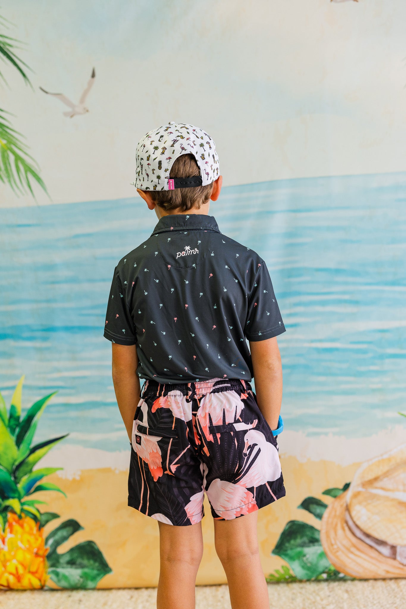 Palmr Style Kids Boys Night Flamingo Hybrid Swim Shorts boardshorts beach Resort wear Self-Care